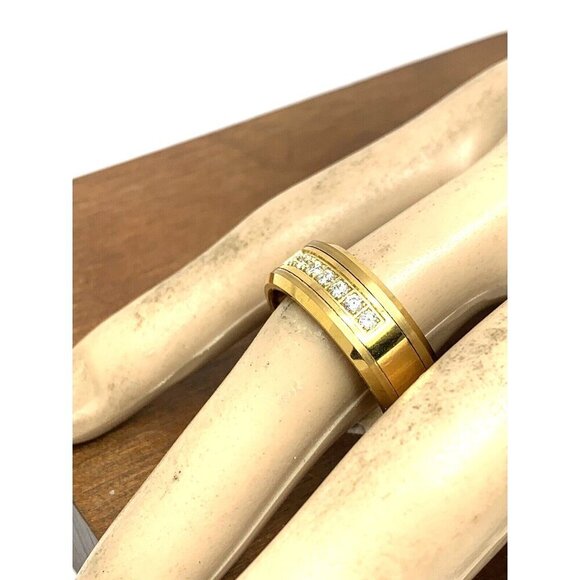 Men's Wedding Band Gold Tone Tungsten Cubic Zirconia 8mm Ring Size 10 - Picture 14 of 15
